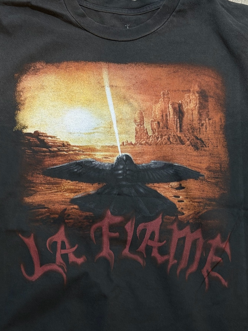Travis Scott Black 'La Flame' Graphic Tee with Sunset Scene